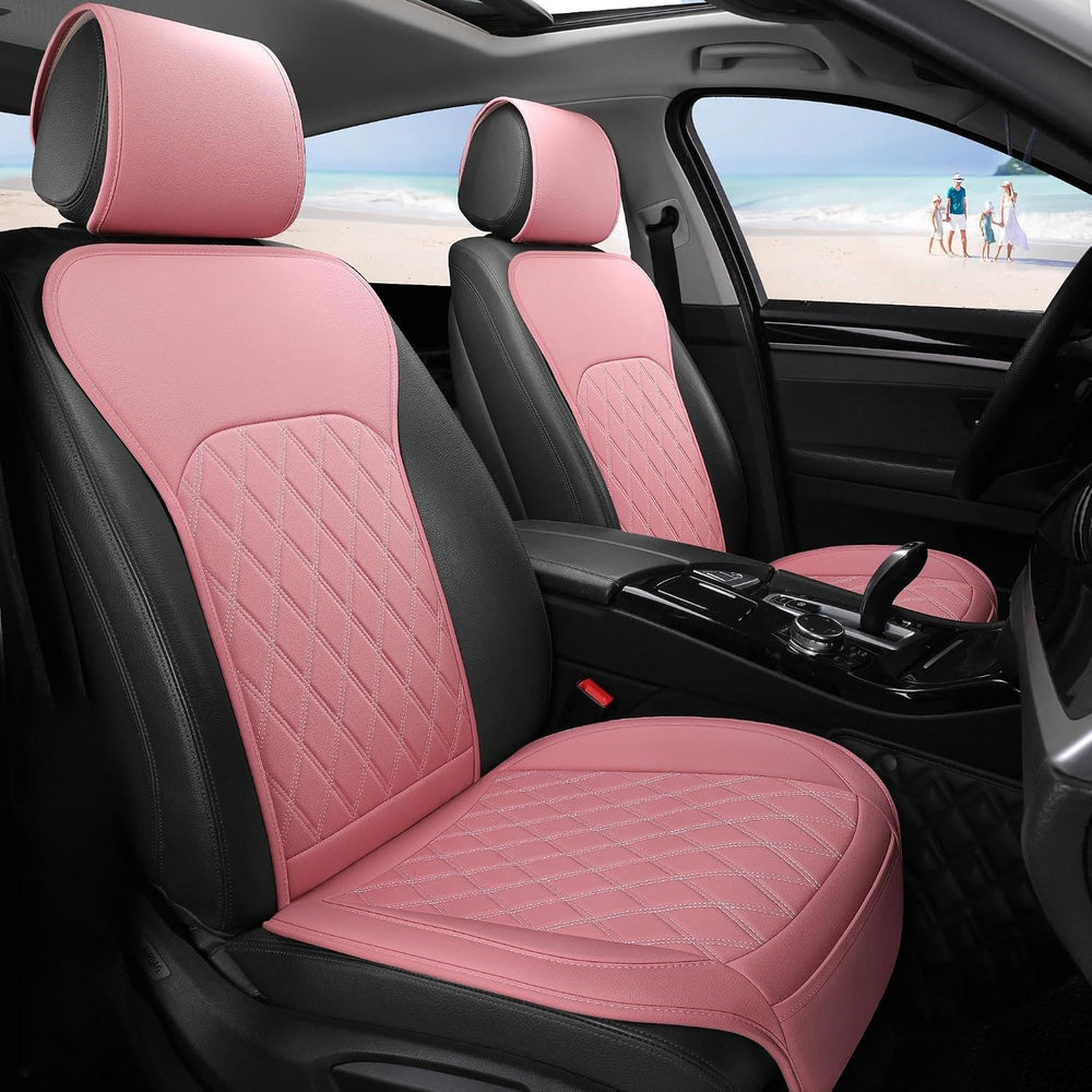 Universal Front Leather Car Seat Covers Pink 2 Pcs Luxury Seat Covers, Anti-S...