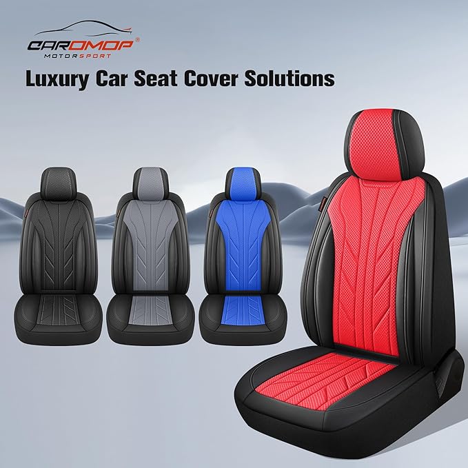 CAROMOP Luxury Faux Leather&Fabric Car Seat Covers 2 Front Seats - Image 5