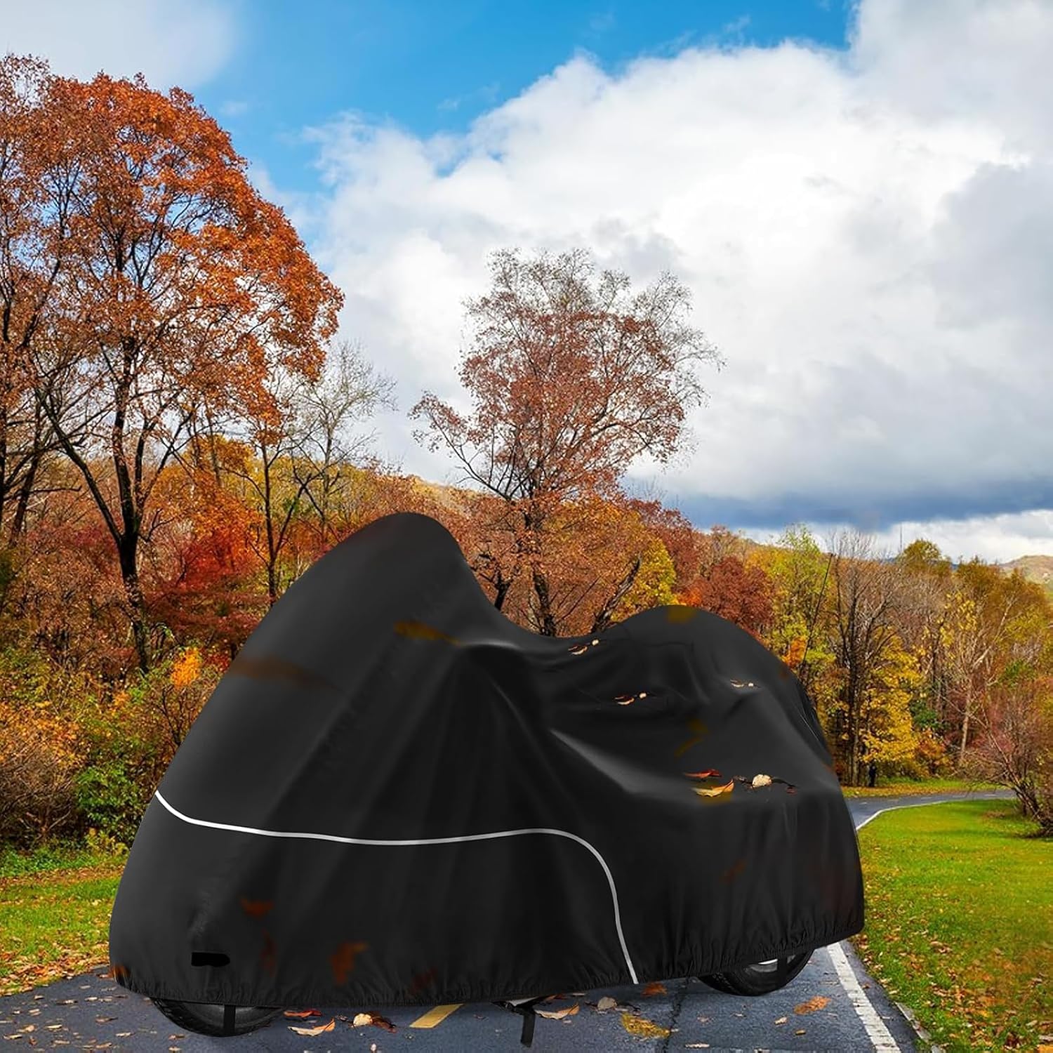 Trike Cover, Waterproof 3 Wheel Motorcycle Cover for Harley Davidson, Honda Goldwing, Kawasaki Trike Accessories, with Windproof Buckle, Reflective Strap, Black