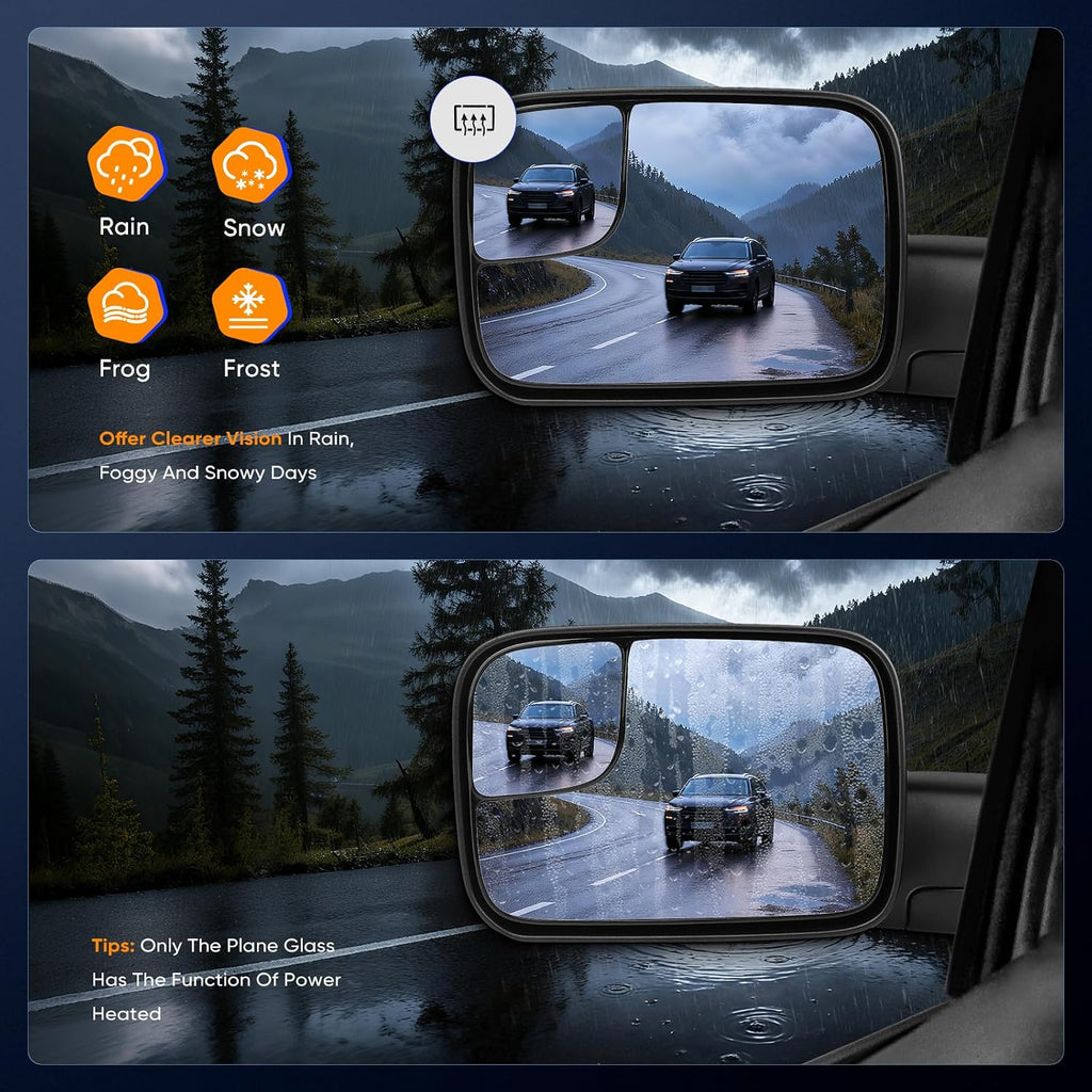 ECCPP Towing Mirrors Fit 02-08 For Dodge For Ram 1500 03-09 For Dodge For Ram 2500 3500 Pickup Truck Power Heated Tow Folding Side View Black Mirror Pair Set Right Passenger And Left Driver Side