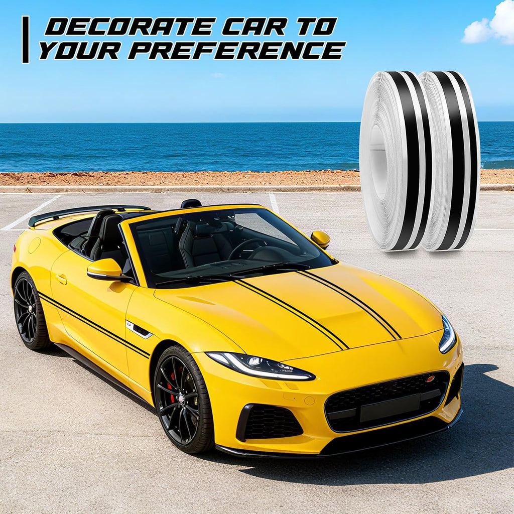 Spurtar Car Pinstripe Tape, 2 Rolls x 32Ft Pinstriping Automotive Tape Racing Stripes, Black Vinyl Pinstripe Decals for Car, Motorcycle and Boat DIY Stickers,1/5” Stripe+ 1/10" Gap+ 1/10” Stripe