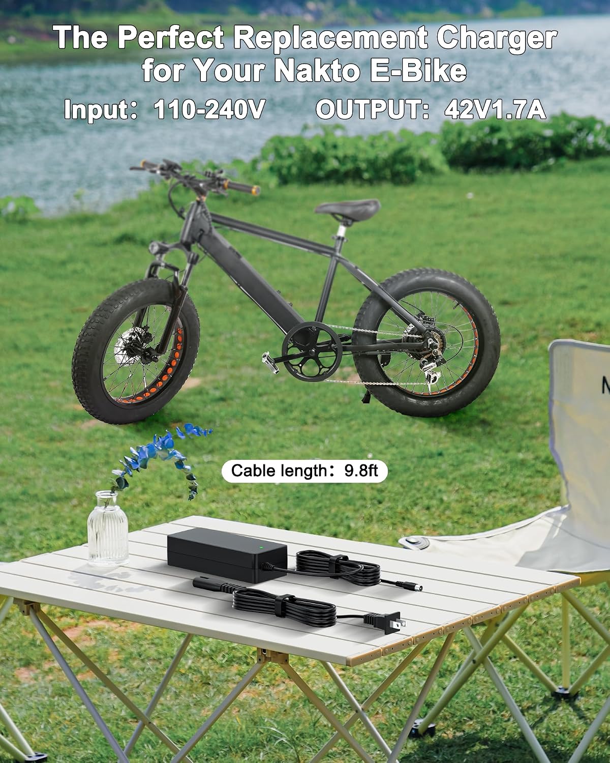 VHBW 42V 2A Charger Compatible with Nakto Camel eBike RCA Plug | Compatible with Nakto Camel eBike and Glion Dolly scooters, 42V 2A output, RCA plug, 7.5FT cord, ETL/SGS tested.