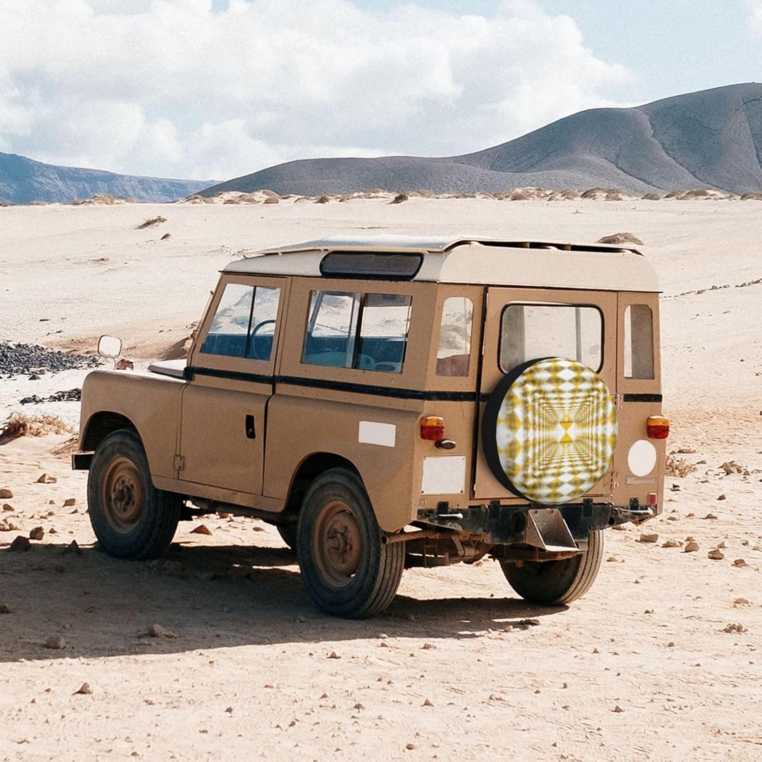3D Optical Illusion Yellow Grid Print Universal Spare Tire Cover for Jeep | Wheel Protector Fits Rv, Trailer, Jeep, Shield Tires From Sun, Dirt And Rain For Outdoor Storage
