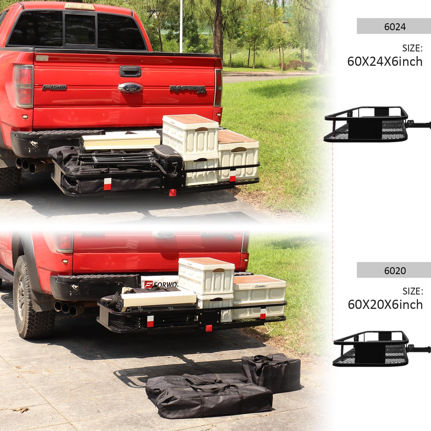 FORWODE 60x20x6 Hitch Cargo Carrier for 2 Inch Receiver, 500LB Capacity Hitch Mount Cargo Rack Carrier, Folding Hitch Cargo Basket with Antirust Coat