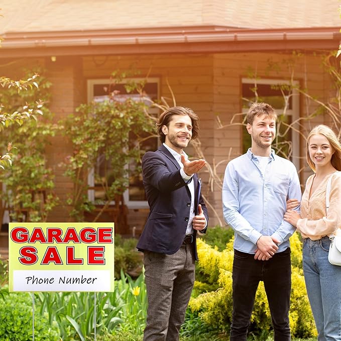 Marsui 3 Pcs Garage Sale Sign 23.6 x 15.7 Inch Double Sided Garage Sale Sign - Image 6
