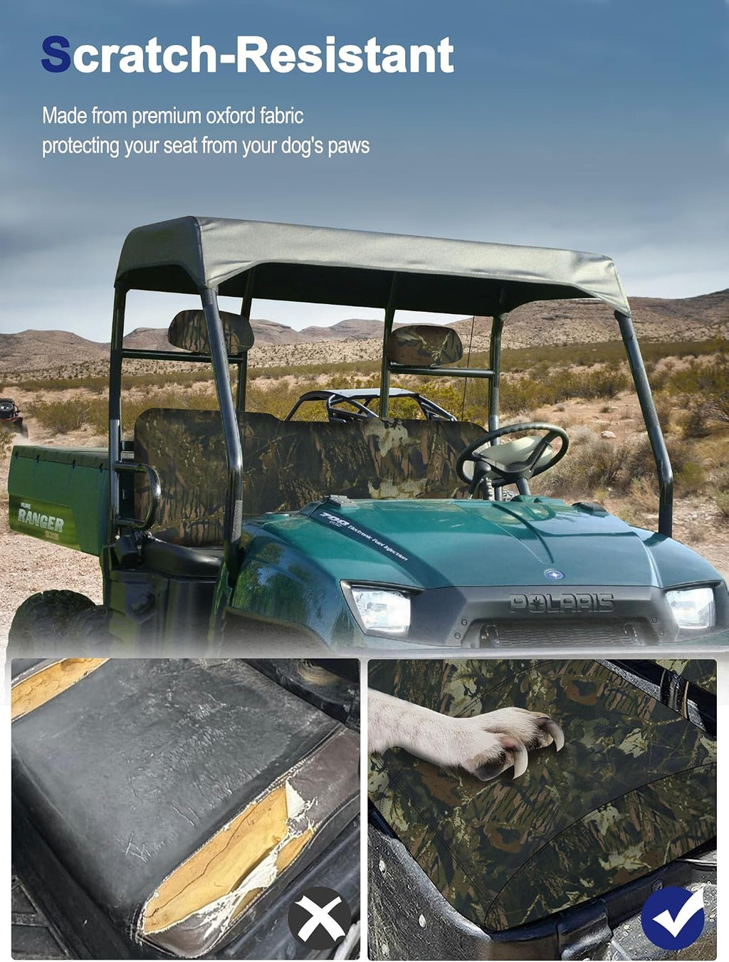 ZIDIYORUO Camo Ranger Seat Covers for Polaris Ranger 500 700 800 2002-2008 | Waterproof Oxford Fabric with PU Coating, Snug Fit UTV Bench Seat Protector Shields Seats from Pet Scratches, Dust & Mud