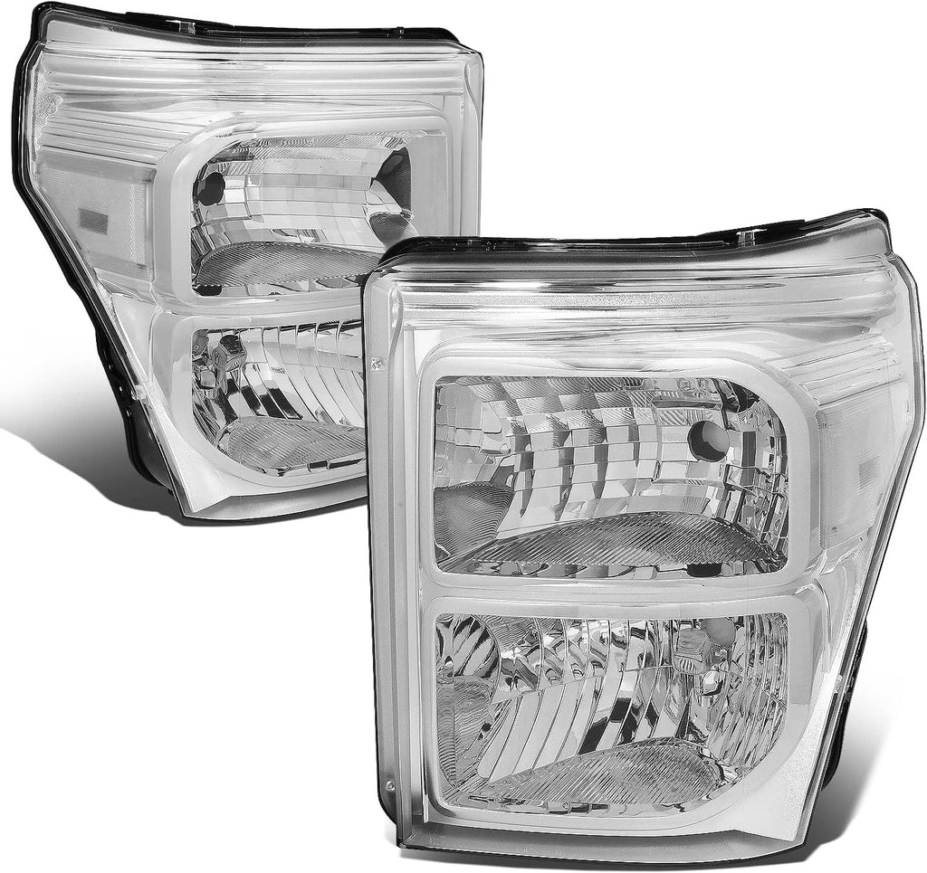 DNA MOTORING HL-OH-FSU13-CH-CL1 Chrome Housing Headlights Replacement Compatible with 11-16 F-250 / F-350 / F-450 / F-550 Super Duty