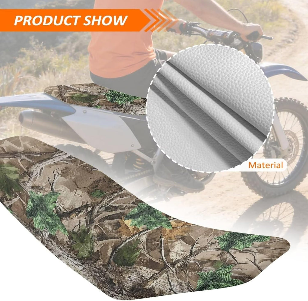 Camo Hunting Motorcycle Universal Seat Cover, Scratch Resistant Water Resistant PU Leather for Dirt Bike Pit Bike Motocross Trail Bike
