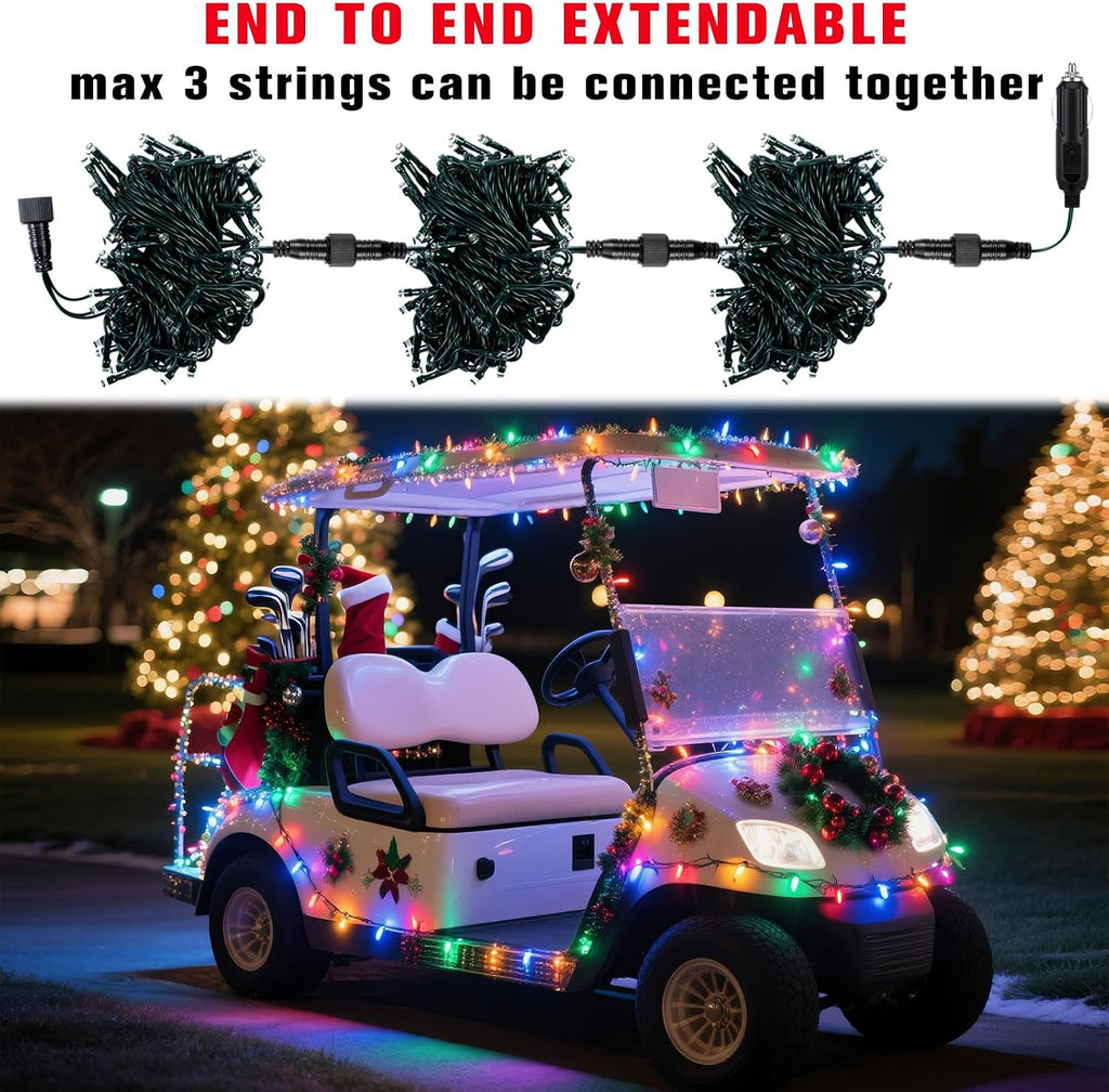 Aurelema 12V Christmas 66 ft 200 LED Car LED String Light Golf Cart Decorations Multicolor Light String Waterproof Atmosphere Lighting Kits for Christmas Car Accessories