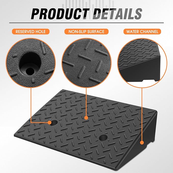 DNA MOTORING 2pcs 5.3" Rise Rubber Curb Ramp Heavy Duty Loading Driveway Ramp - Image 5