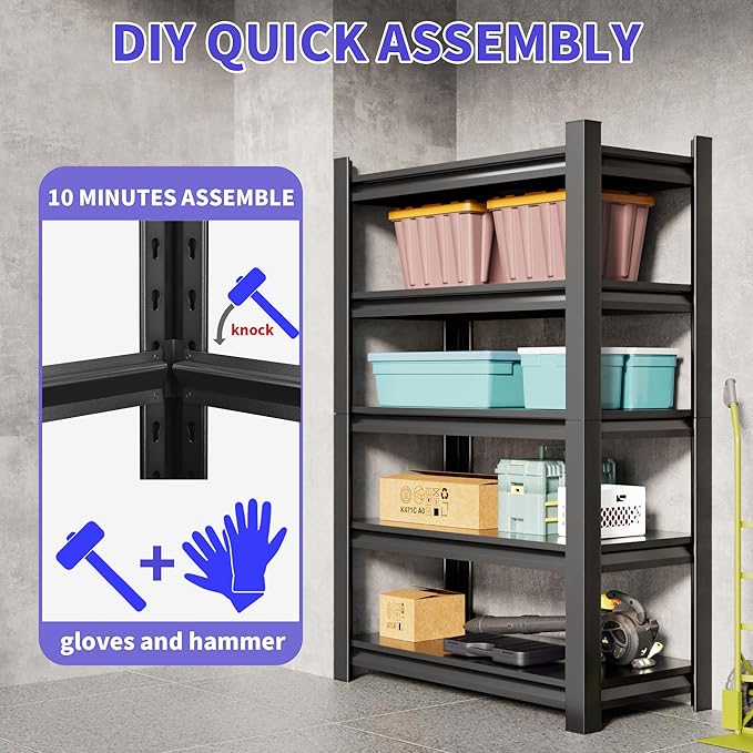 5-Tier Heavy Duty Metal Garage Shelving Unit, Industrial Style, Adjustable - Image 5