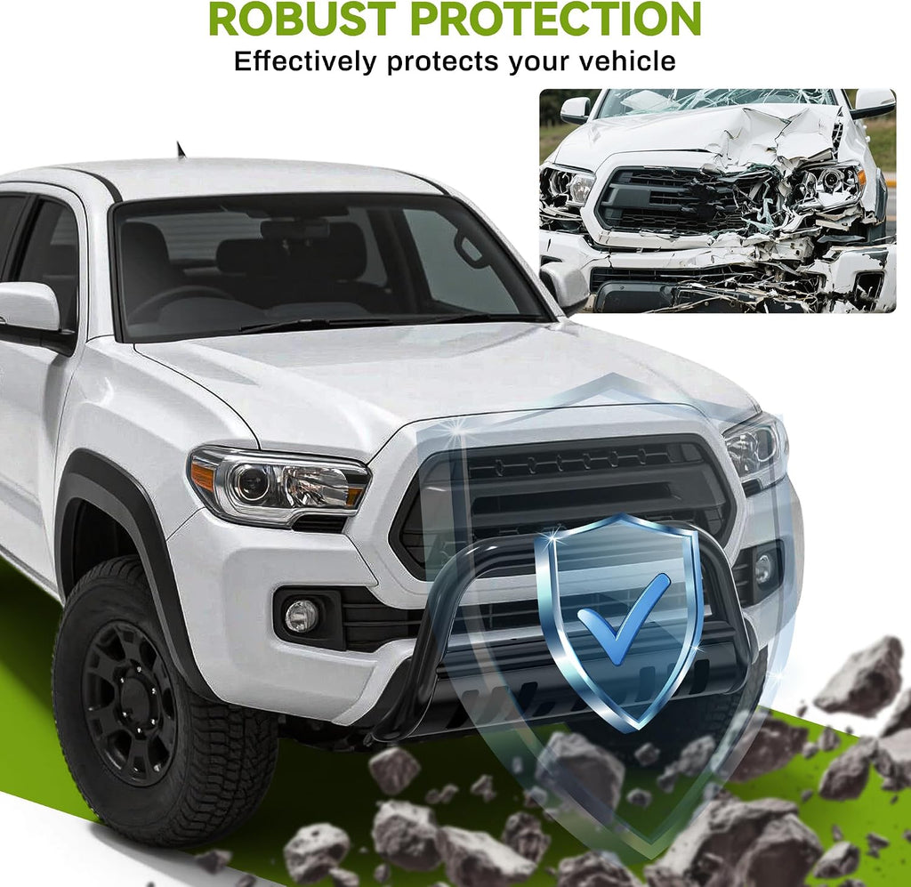 AUTOSAVER88 Bull Bar Compatible for 2004-2024 Ford F150 F-150, Front Bumper Grill Black Heavy Duty 3" Tube Brush Push, Grille Guard with Skid Plate