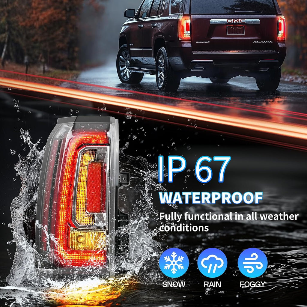 Pair LED Taillight Replacement for 2015-2020 GMC Yukon/Yukon XL Denali SLE SLT, Automotive Rear Light Assembly with Bulbs and Harness - OE Style Tail Lights Kit