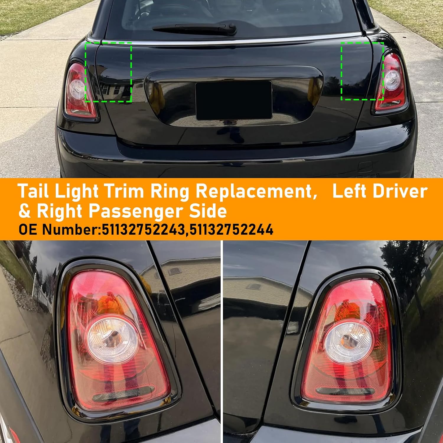 Compatible with MINI Cooper Taillight Trim Ring 2007-2014,R55 R56 R57 Rear Tail Lamp Assembly Cover Bezel for Driver Passenger Side,Replacement 51132296296,51132296297,Glossy Black,1 Pair