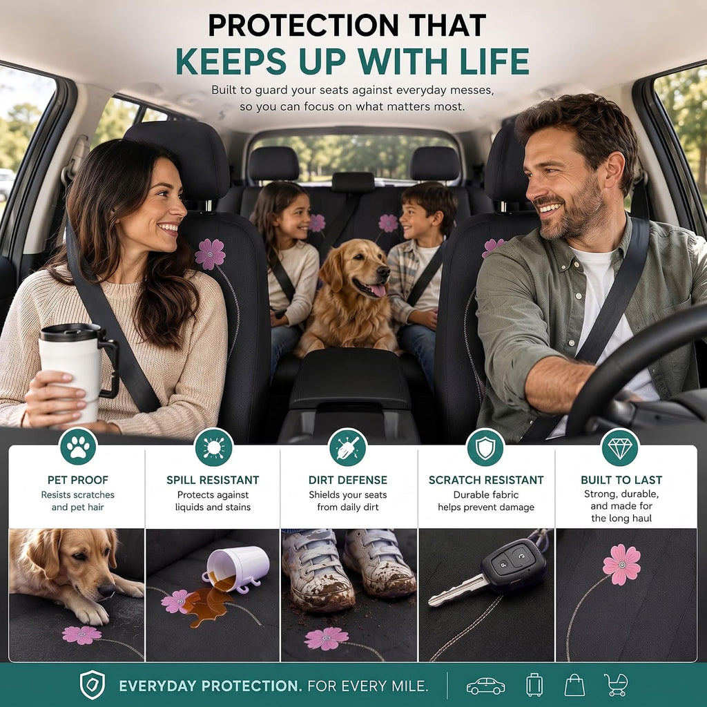 fh group full set cloth car seat covers showing dimensions