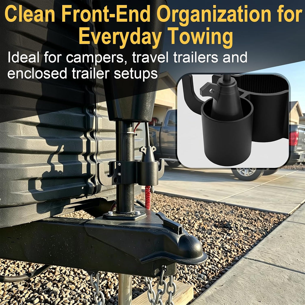 Aluminum Trailer Chain Holder with 7 Way Plug Holder Mount,Towing Chain Organizer for 2 in and 2.25 in Tongue Jack Tubes,RV Camper Travel Trailer Accessories