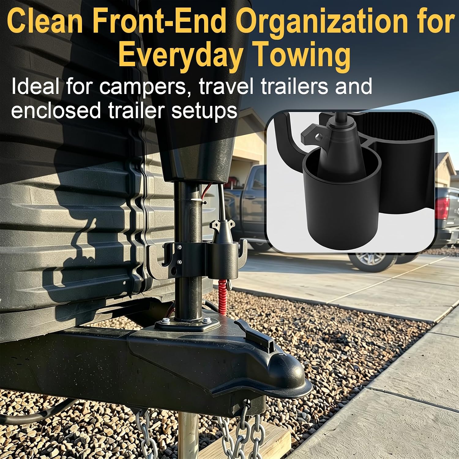 Aluminum Trailer Chain Holder with 7 Way Plug Holder Mount,Towing Chain Organizer for 2 in and 2.25 in Tongue Jack Tubes,RV Camper Travel Trailer Accessories