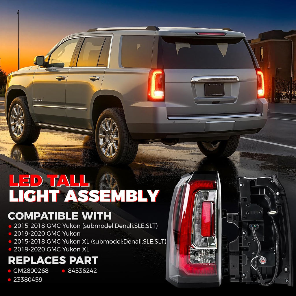 LED Tail Light Assembly Compatible With 2015 2016 2017 2018 2019 2020 GMC Yukon XL Tail Lights Left Driver Side Rear Taillight Assembly With Bulb Replaces 84536242 23380459 GM2800268