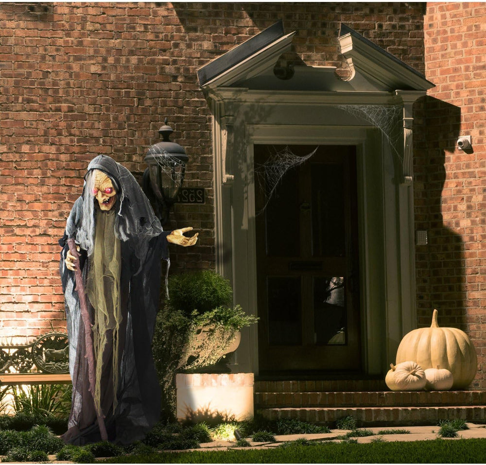 Haunted Hill Farm Life-Size Scary Poseable Talking Witch, Halloween Animatron...