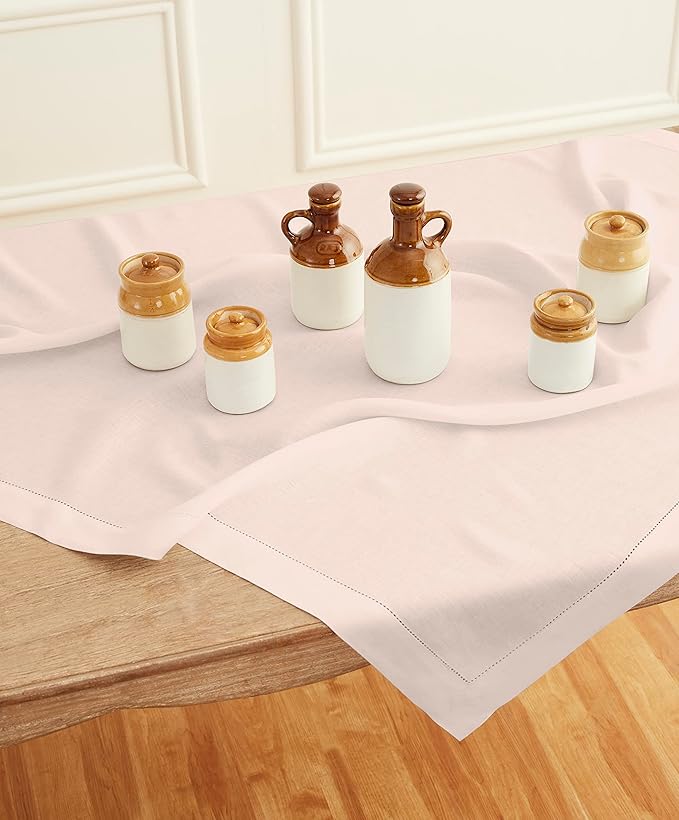 Solino Home Pink Linen Tablecloth 52 x 52 Inch - 100% Pure Linen Square Table...