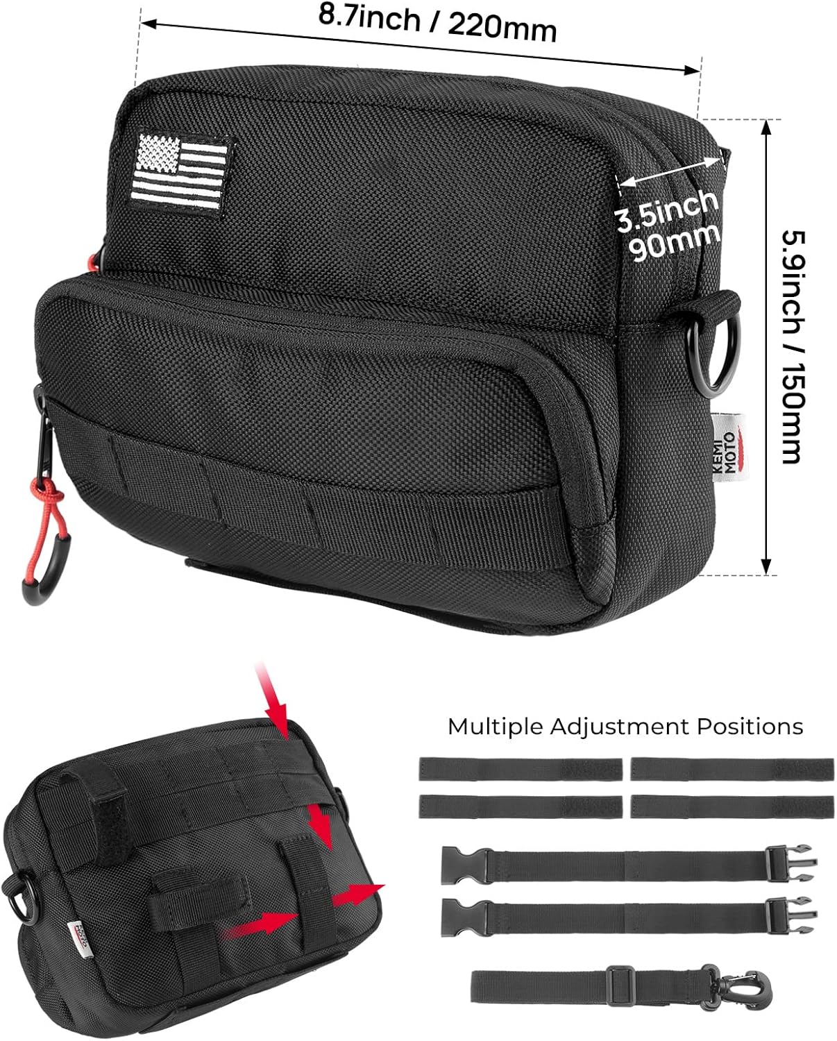 KEMIMOTO Motorcycle Bag, Handlebar Tool Bag Storage Accessory Saddlebag Universal for Front Fork Handle Bar Sissy Bar Compatible with Cruiser Softail Dyna Sportsters