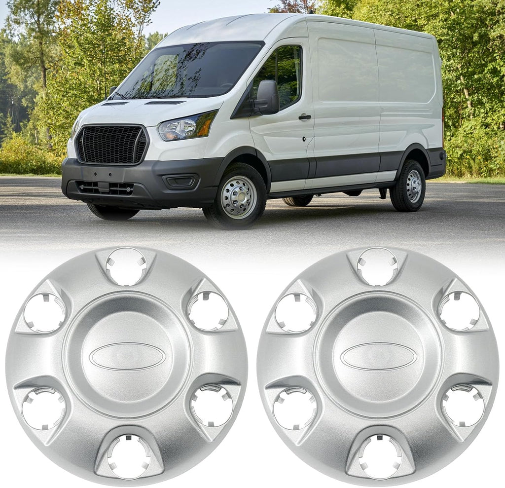 2Pcs Silver Hubcaps Fit for 2019-2026 Ford Transit 150 250 350 350HD 16" Wheel Center Cap Cover SRW & DRW Front Wheels Only (Not Rear Dual Wheels) Replaces KK4Z-1130-C KK4Z-1130-F (Silver)