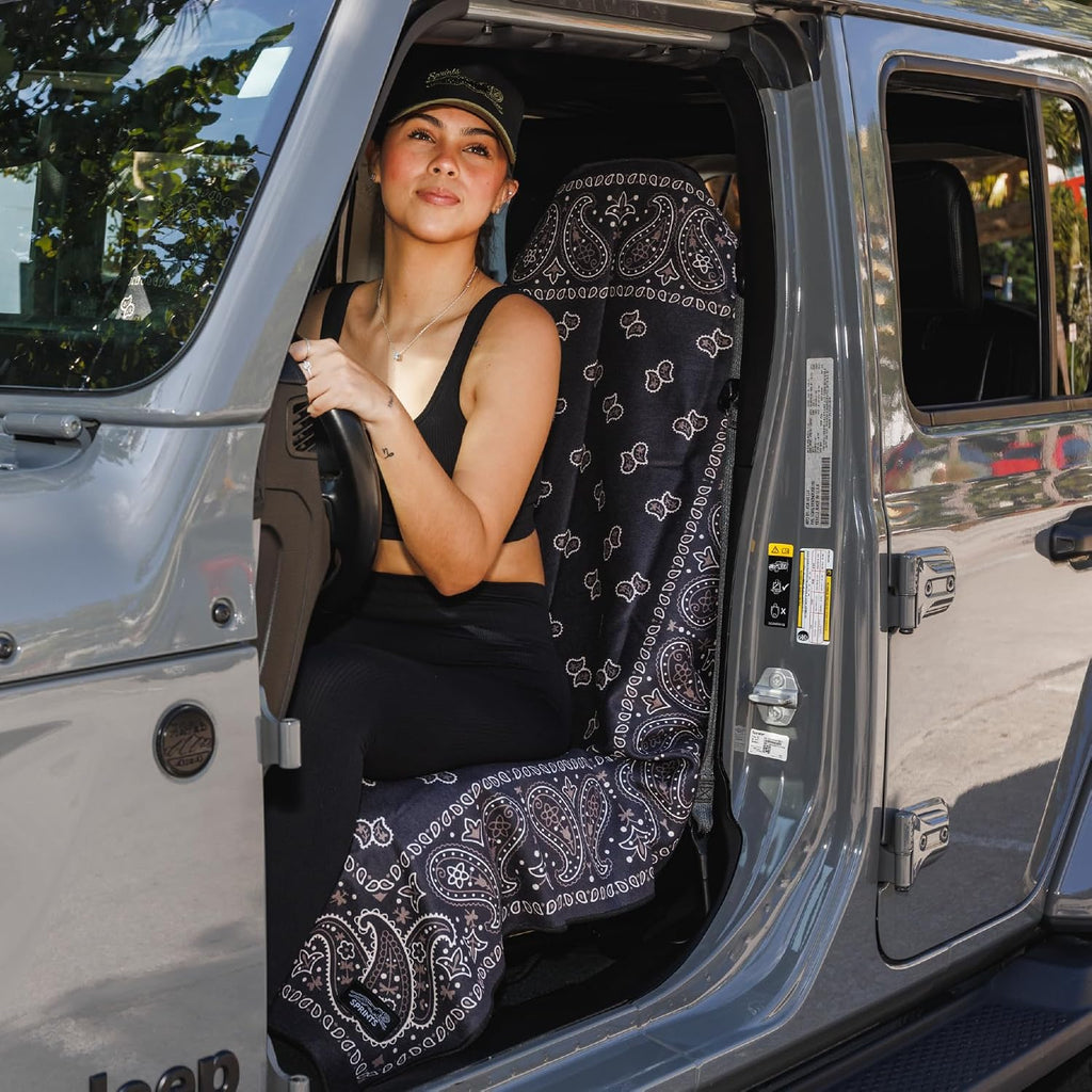 sprints athletic running towel, full-sized, car seat cover, front angle view