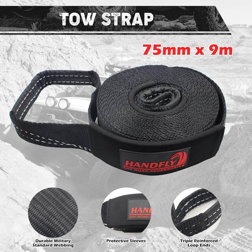 Offroad Recovery Kit, 3" x 30 ft Tow Recovery Strap, 1pcs Hitch Receiver, 2pcs 3/4" D-Ring Shackles with Storage Bag for Truck Jeep SUV ATV