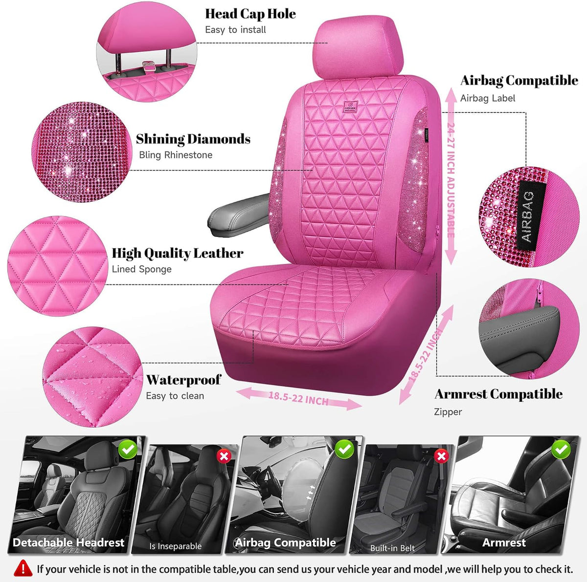 car pass hot pink bling diamond leather car, close-up detail