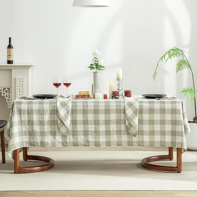 EVERLY 100% Yarn-Dyed Linen Rectangle Tablecloths 60x108Inches for Dining,Buf...