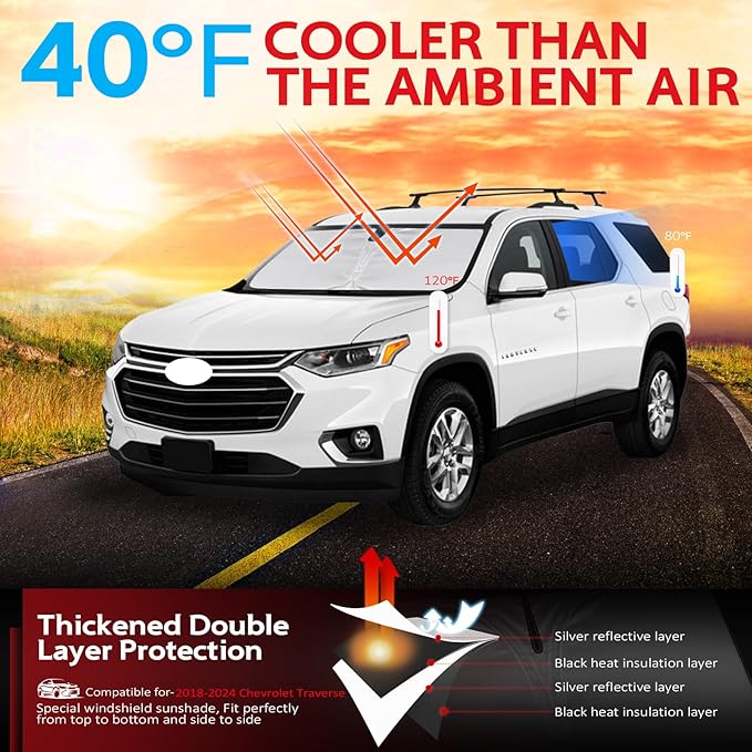 KAYZT Windshield Sun Shade for 2018-2024 Che-vrolet/Chevy Traverse LS, High - Image 2