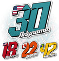 (New Update) Custom Race Number Sticker, Personalized Racing Name Number with National Flag Car Decal Waterproof Die-Cut Vinyl Stickers for Dirt Bike Plate BMX Car Decor Motorcycle Bike Motors RC