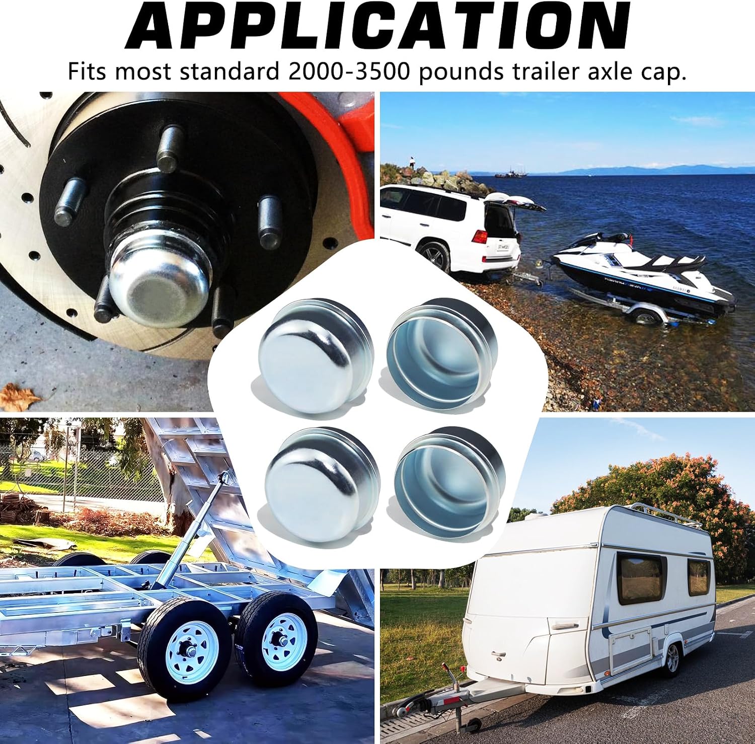 4pcs 1.98'' Trailer Axle Dust Caps, Trailer Hub Bearing Dust Cap Cup Wheel Center Grease Cover Caps for 2000-3500 lbs Boat Trailer Dexter EZ Lube Trailer Camper RV