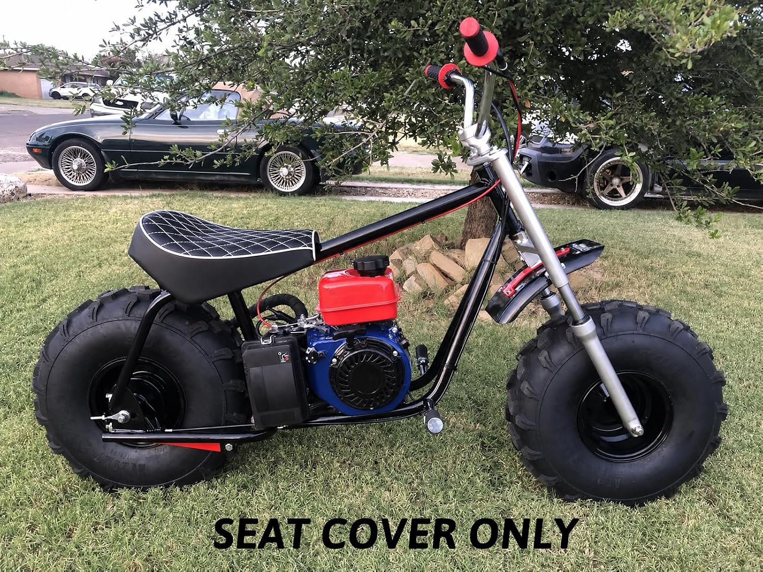 JMCHstore Mini Bike Seat Cover 15'' Diamond Stitch Retro for Baja Warrior WR65, Mini Baja, Baja Heat, Baja Carbon 6.5 196cc HT65 MB165 Trail Bike Cushion Replacement Parts (White)