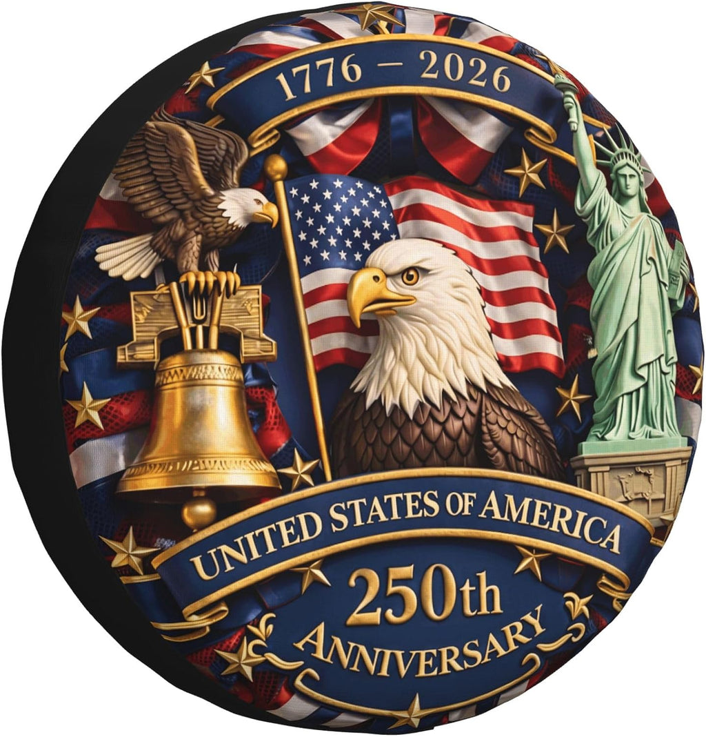 250 Anniversary USA Spare Tire Cover for RV Camper Trailer America 250th Anniversary 4th of July Weatherproof Universal Spare Tire Cover 15inch