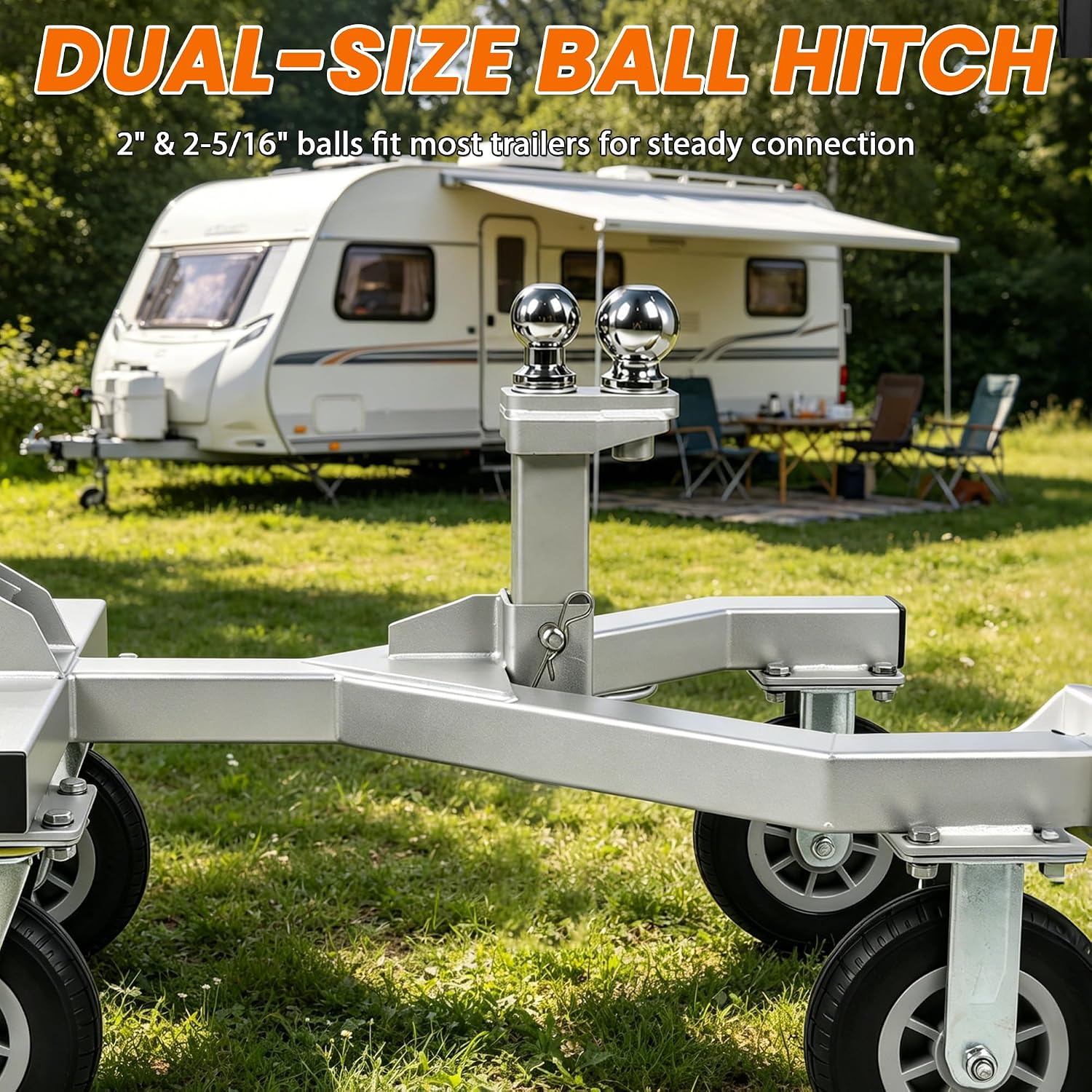 Heavy Duty Trailer Dolly, 20,000 lbs Load Capacity, 4500Lbs Tongue Weight Capacity Trailer Dolly with 2-5/16'' & 2''Hitch Balls, 9" Swivel Wheel with Brake, Manual Trailer Mover for RV, Boat