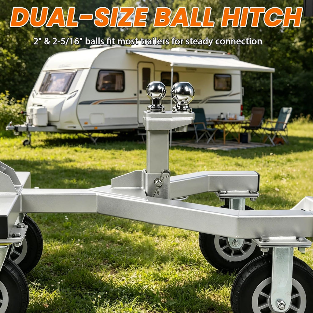 20,000 lbs Load Heavy Duty Trailer Dolly, 4,500 lbs Tongue Weight, 9IN 360° Swivel Wheels with Brake, 2" & 2-5/16" Hitch Balls, Manual Trailer Mover for RV, Boat, Camper, Motorcycle