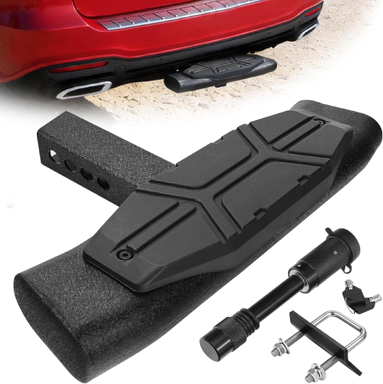 Trailer Hitch Step for 2" Hitch Receiver Universal Fit for Trucks SUV Car Van, Carbon Steel with Dual-Stage Black Powder Anti-Slip Tow Hitch Step