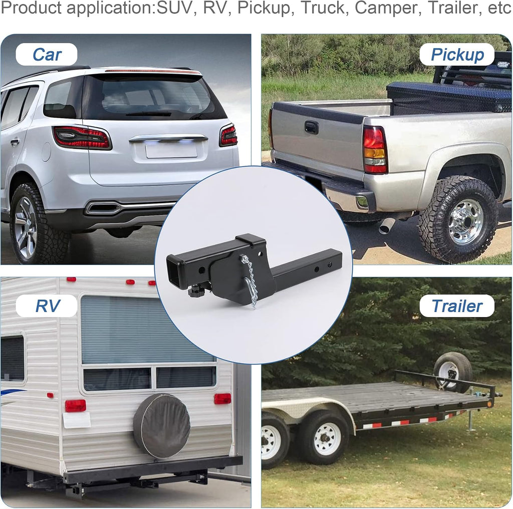 JDMSPEED Trailer Hitch Folding 2" Trailer Hitch 500LB Capacity Shank Mount Cargo Wheelchair Carrier Adapter