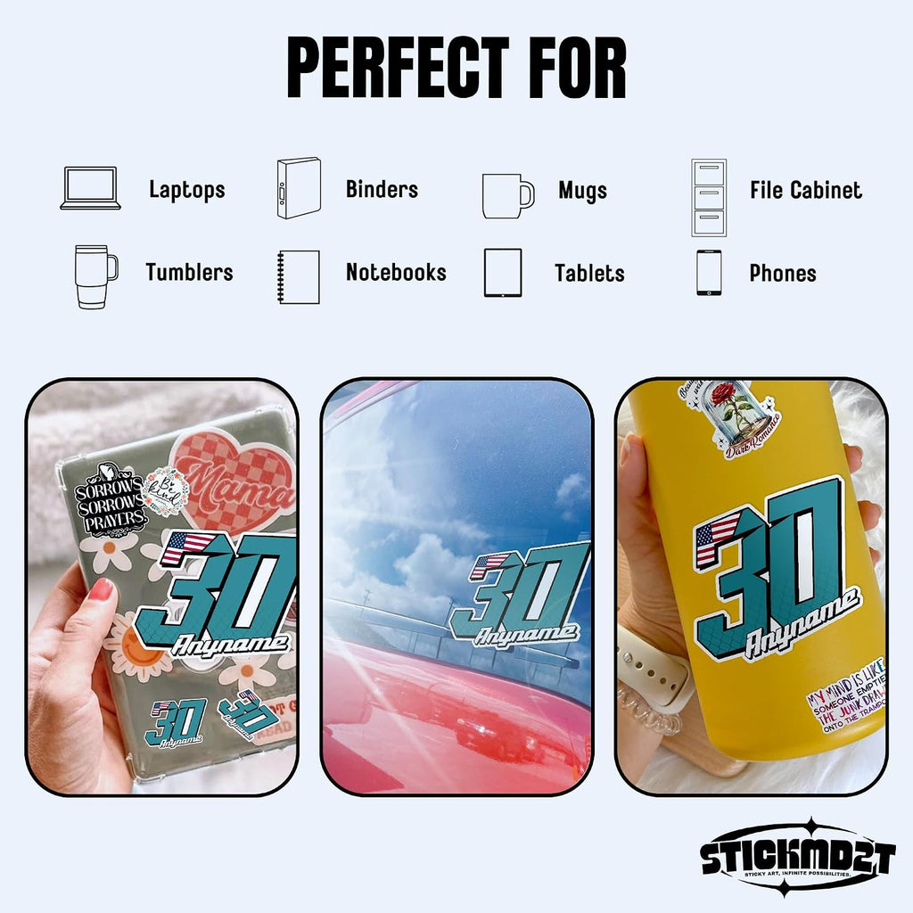 (New Update) Custom Race Number Sticker, Personalized Racing Name Number with National Flag Car Decal Waterproof Die-Cut Vinyl Stickers for Dirt Bike Plate BMX Car Decor Motorcycle Bike Motors RC