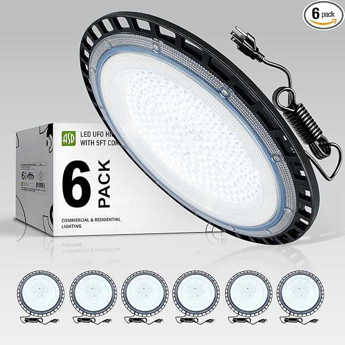 ASD LED High Bay UFO Light Fixture, Commercial Shop Lighting | Plug & Play Cable by ASDLightingCorporation