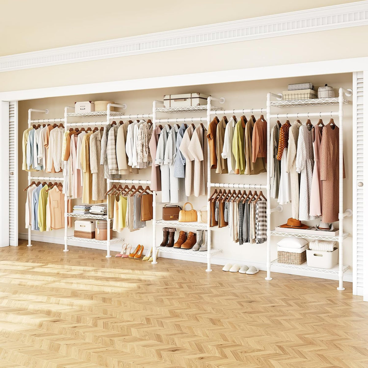 h6 wall mounted closet system, industrial pipe clothes, main product view