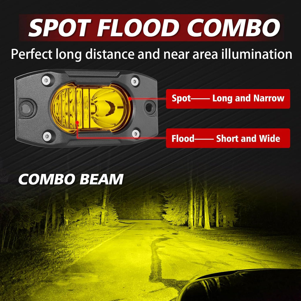 yellow led pods flush mount off road lights, side view