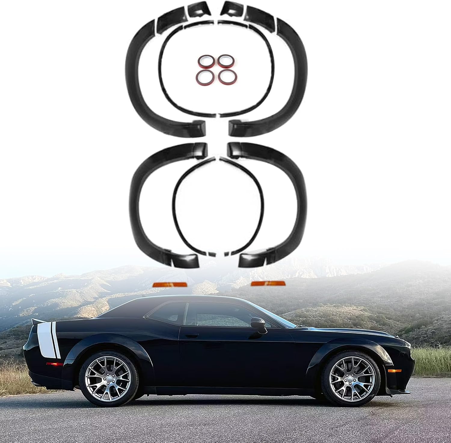 Demon Style Widebody Fender Flares Kit Compatible with 2015-2023 Dodge Challenger SXT/SRT –4pcs Wheel Arch Covers with Side Marker Cutouts (No Bulbs)