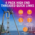316 Stainless Steel Locking Chain Link, Threaded Quick Link Chain Connector Clips, Heavy Duty D Shape Quicklinks, 1/2", 3/8", 5/16", 1/4" Small Sizes, Marine Grade, 4 Pack Safety Links 1/4"