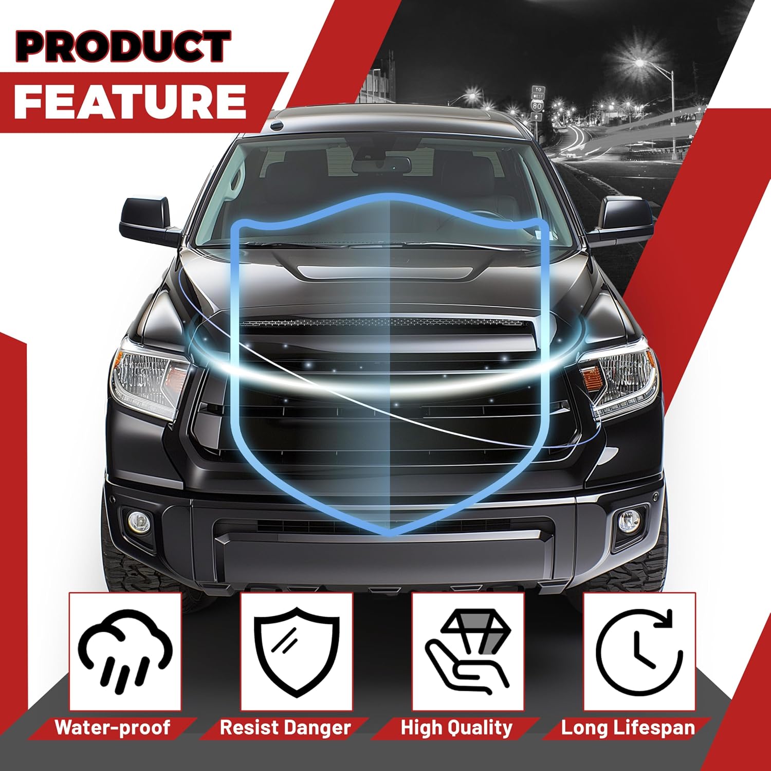 HECASA Hood Scoop Compatible with 2014-2021 Toyota Tundra Replacement for 761800C030 TO1231102 REPT133702 Front Black Upper Grille Bulge Molding Platinum Style