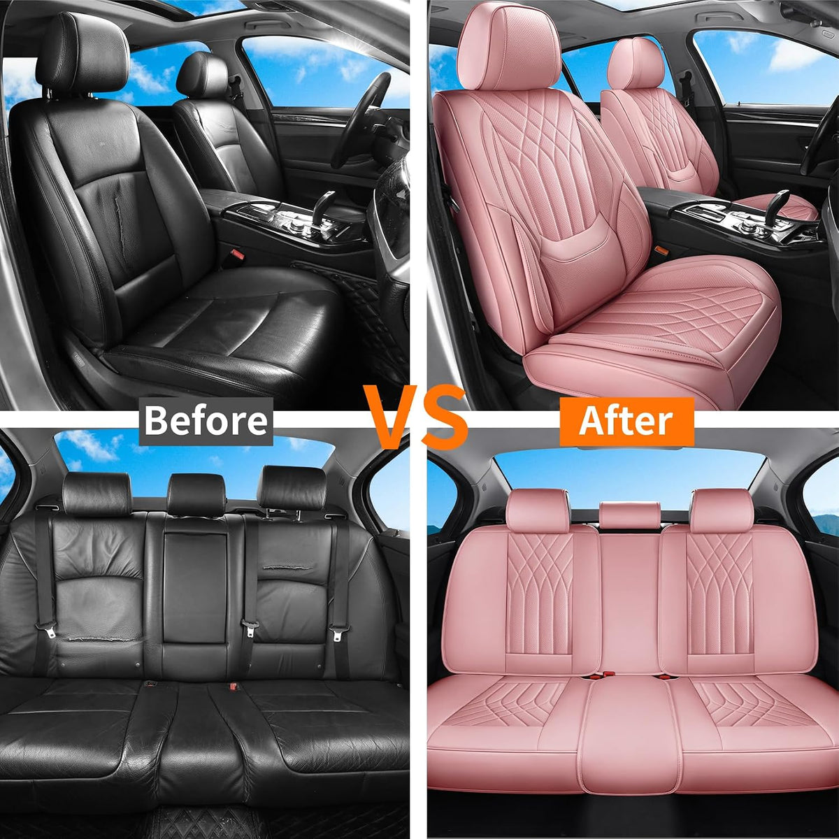 pink car seat covers full set universal 5-seater, view 9