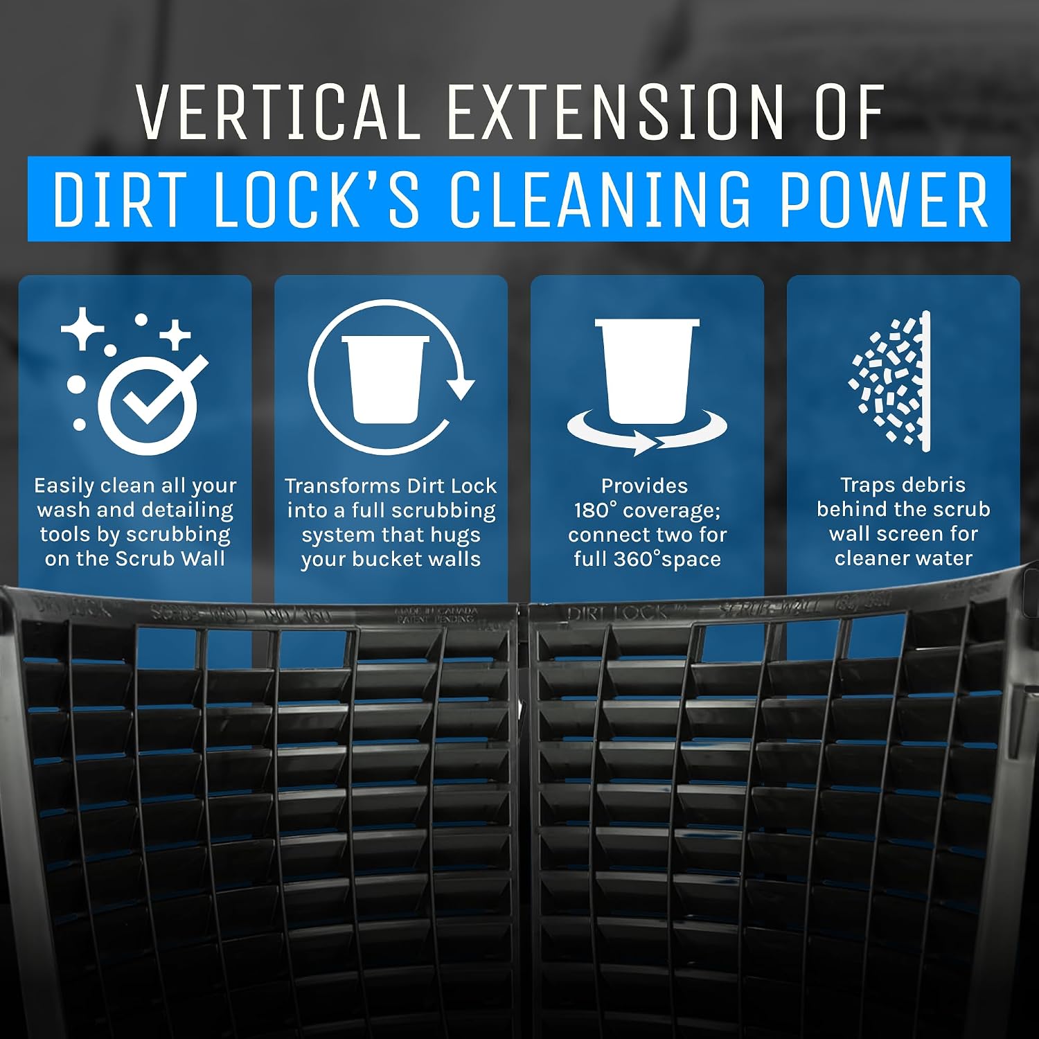 DETAIL GUARDZ Dirt Lock Scrub Wall 180/360 – Washboard Attachment for Detail Guardz Dirt Lock - Bucket Filter – Vertical Cleaning Tool for Brushes, Mitts (Black)