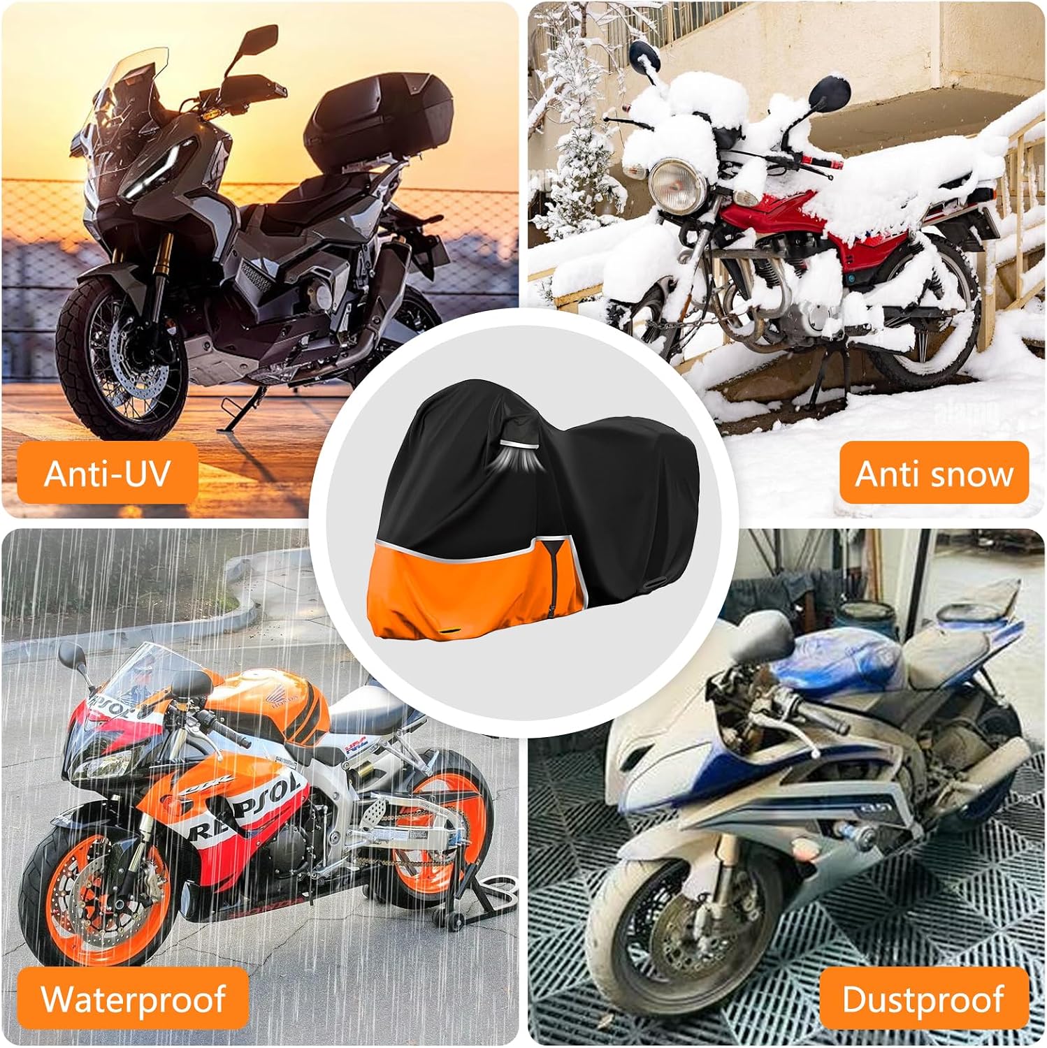 420D Motorcycle Cover with Road Glide Ultra CVO Pursuit Limited Wing Voyager - Heavy Duty Waterproof for Touring Protection Side & Top Box Cover fit up to 110", Indoor & Outdoor Storage