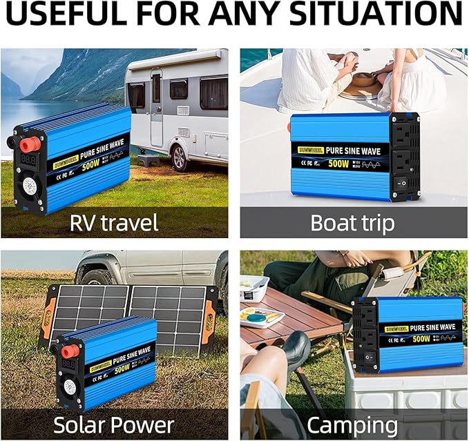 SUNWHEEL 500W 24V Pure Sine Wave Inverter, DC 24V to AC 110V/120V Car Power - Image 8